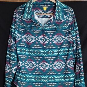 Cabela's Large Blue Southwest Multi Flannel Shirt